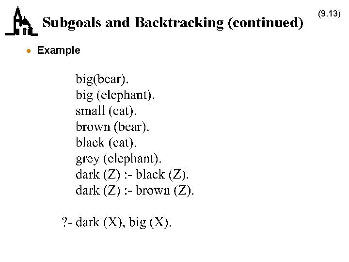 Subgoals and Backtracking (continued) · Example (9. 13) 
