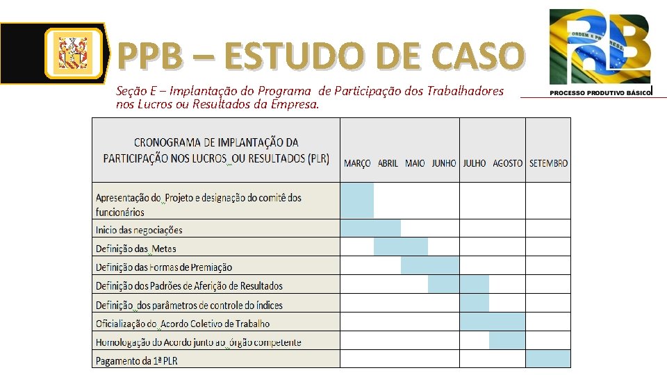 PPB – ESTUDO DE CASO Seção E – Implantação do Programa de Participação dos