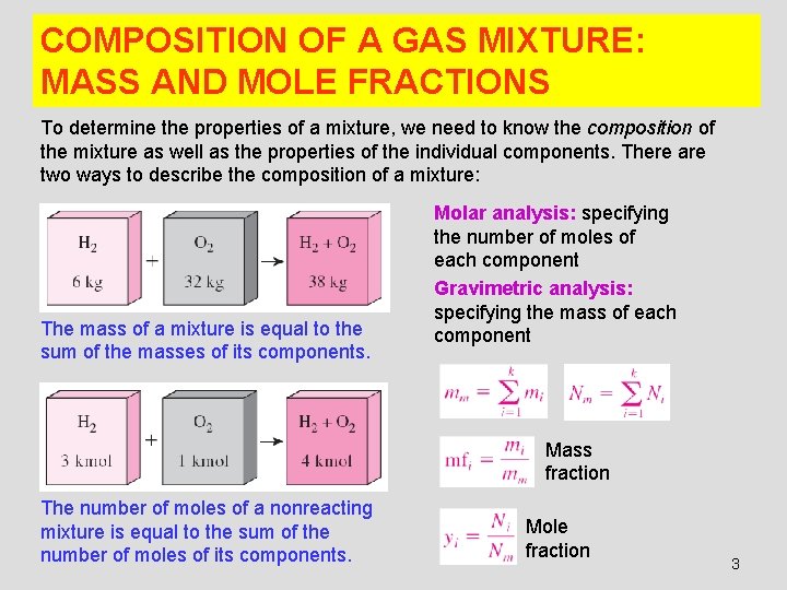 COMPOSITION OF A GAS MIXTURE: MASS AND MOLE FRACTIONS To determine the properties of COMPOSITION OF A GAS MIXTURE: MASS AND MOLE FRACTIONS To determine the properties of