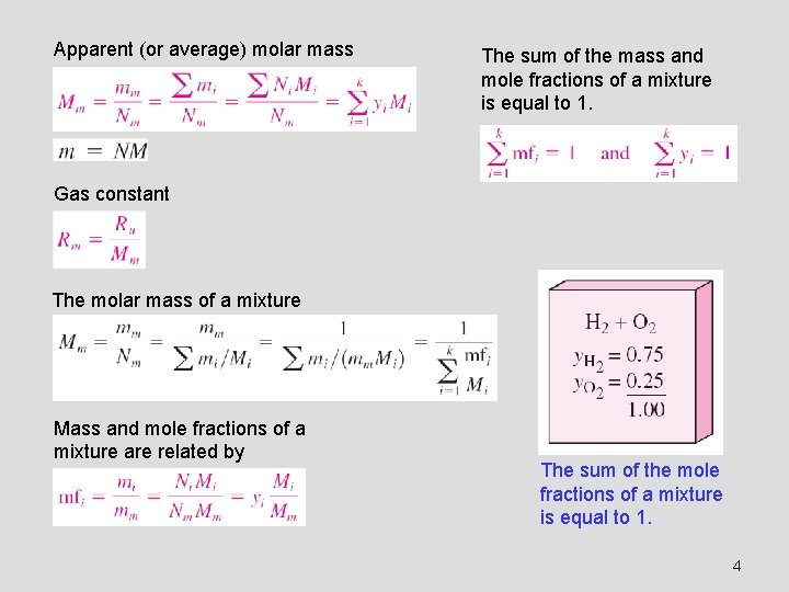 Apparent (or average) molar mass The sum of the mass and mole fractions of