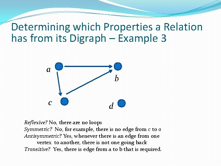 Determining which Properties a Relation has from its Digraph – Example 3 a c