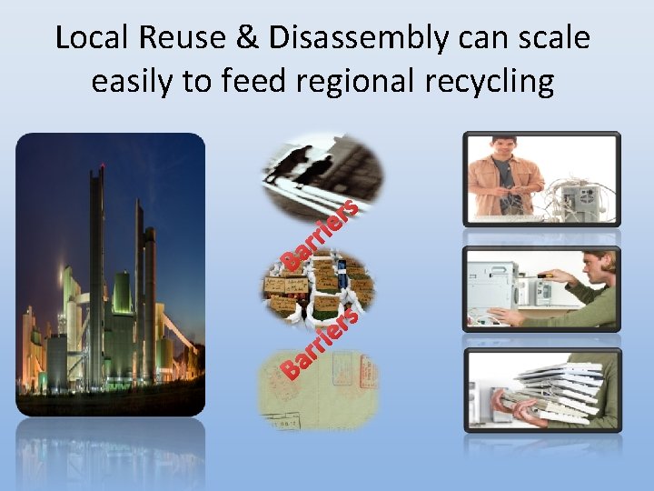 Local Reuse & Disassembly can scale easily to feed regional recycling s r e