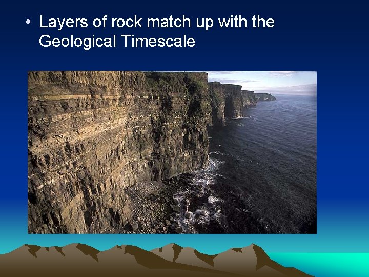  • Layers of rock match up with the Geological Timescale 