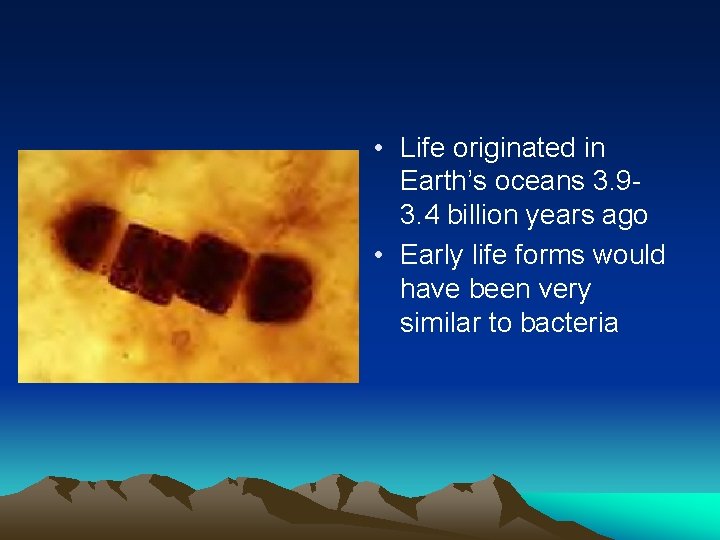  • Life originated in Earth’s oceans 3. 93. 4 billion years ago •