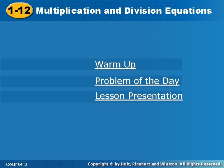 and Division Equations 1 -12 Multiplication and Division Equations 1 -12 Multiplication Warm Up