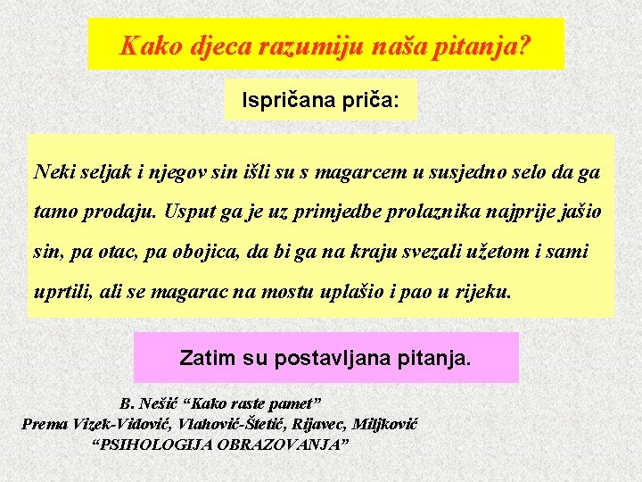 Kako djeca razumiju naša pitanja? Ispričana priča: Neki seljak i njegov sin išli su