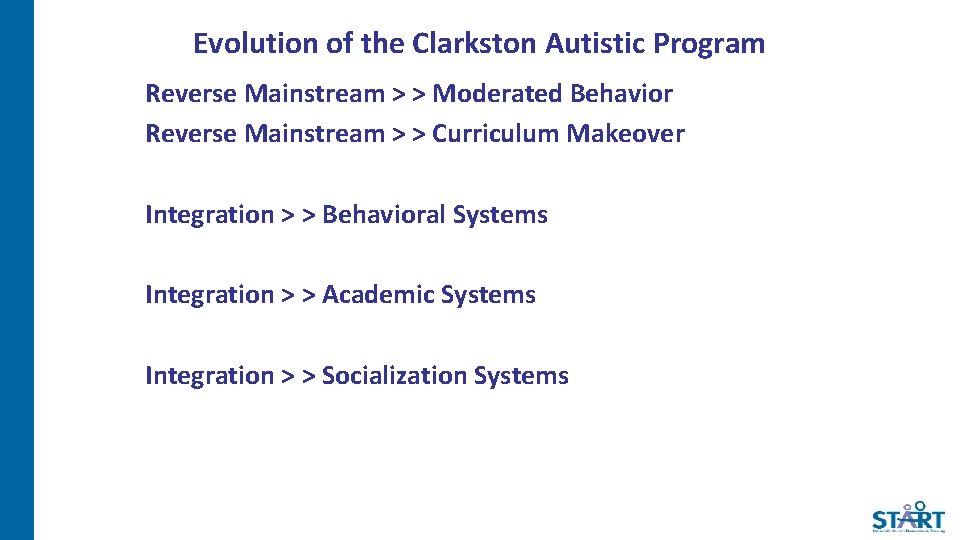 Evolution of the Clarkston Autistic Program Reverse Mainstream > > Moderated Behavior Reverse Mainstream