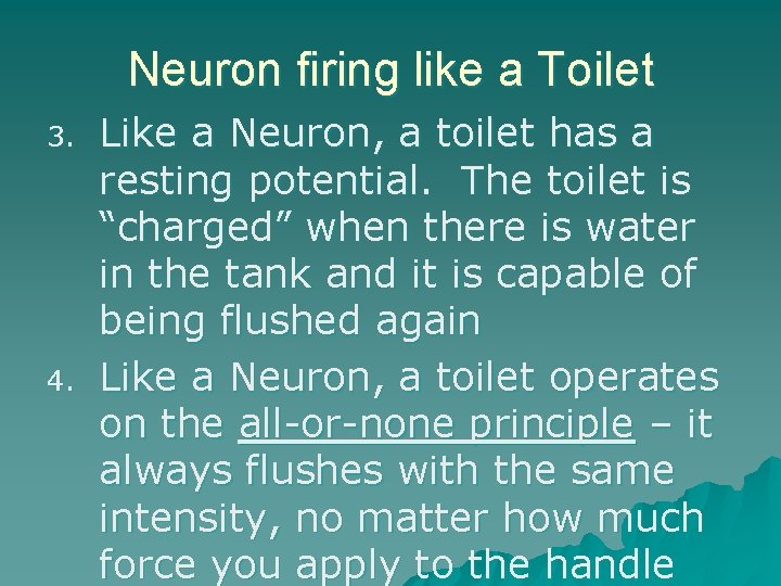 Neuron firing like a Toilet 3. 4. Like a Neuron, a toilet has a