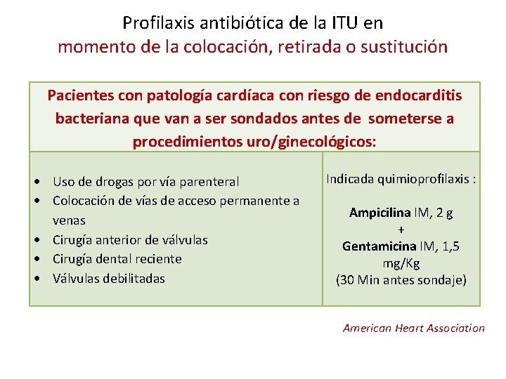Profilaxis antibiótica de la ITU en momento de la colocación, retirada o sustitución Pacientes