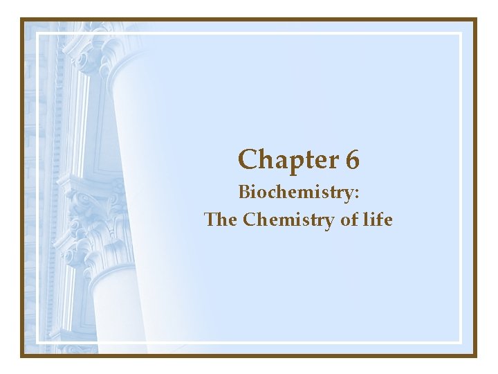 Chapter 6 Biochemistry: The Chemistry of life 