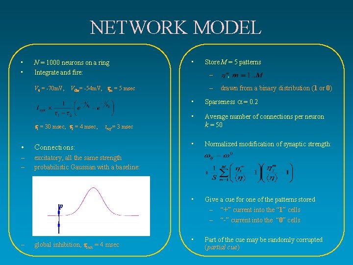 NETWORK MODEL • • N = 1000 neurons on a ring Integrate and fire: NETWORK MODEL • • N = 1000 neurons on a ring Integrate and fire: