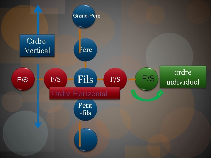 Grand-Père Ordre Vertical F/S Père F/S Fils Ordre Horizontal Petit -fils F/S ordre individuel