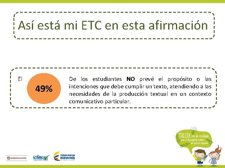 Así está mi ETC en esta afirmación El 49% De los estudiantes NO prevé