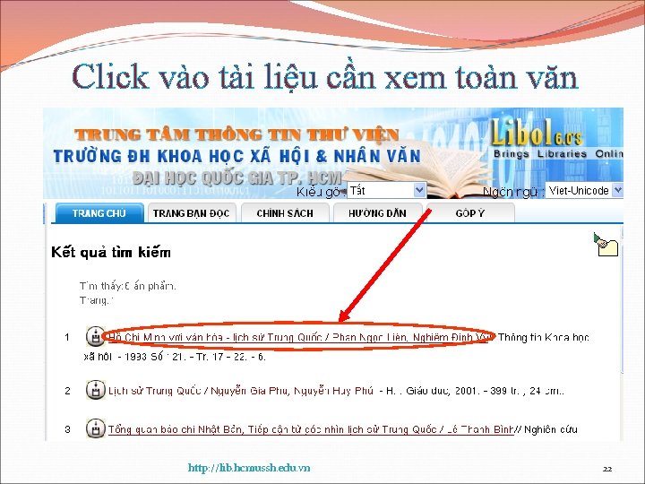 Click vào tài liệu cần xem toàn văn http: //lib. hcmussh. edu. vn 22