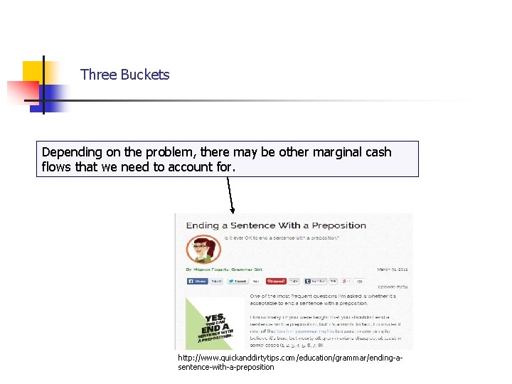 Cash Flows… Three Buckets Depending on the problem, there may be other marginal cash