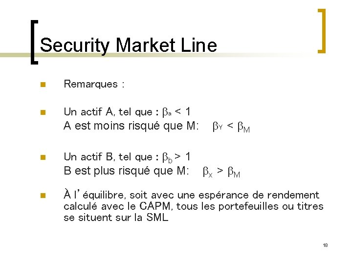 Security Market Line n Remarques : n Un actif A, tel que : a