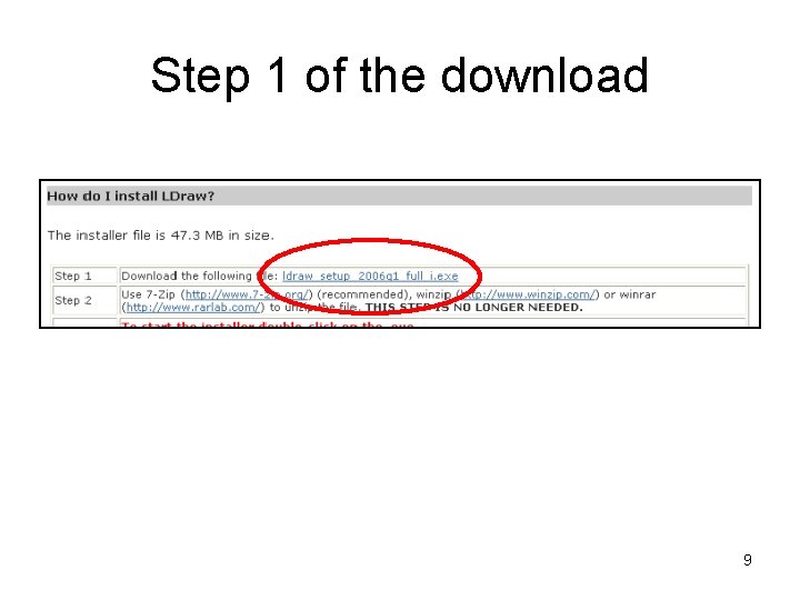Step 1 of the download 9 