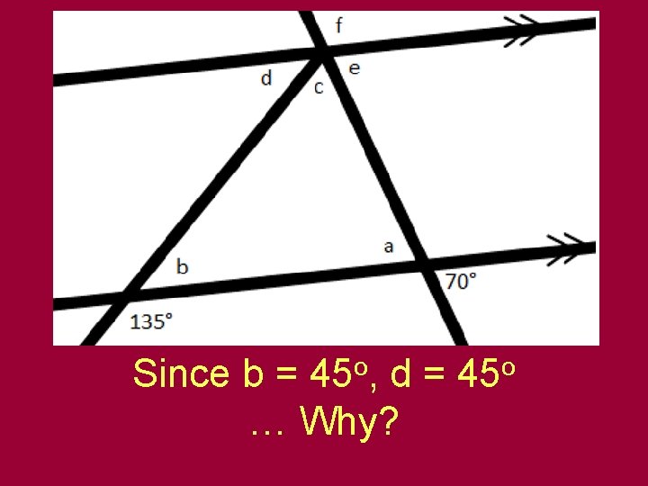 Since b = 45 o, d = 45 o … Why? 