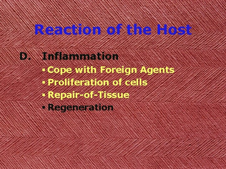 Reaction of the Host D. Inflammation § Cope with Foreign Agents § Proliferation of