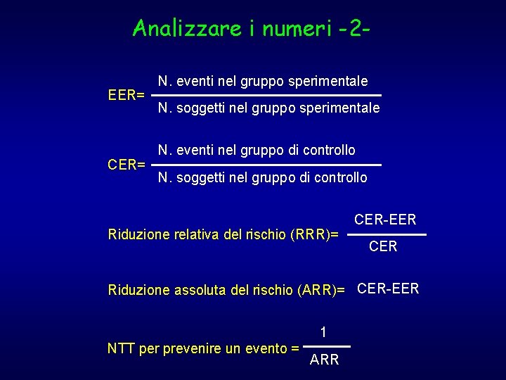 Analizzare i numeri -2 EER= CER= N. eventi nel gruppo sperimentale N. soggetti nel Analizzare i numeri -2 EER= CER= N. eventi nel gruppo sperimentale N. soggetti nel