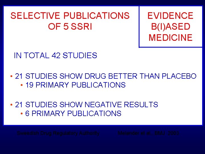 SELECTIVE PUBLICATIONS OF 5 SSRI EVIDENCE B(I)ASED MEDICINE IN TOTAL 42 STUDIES • 21