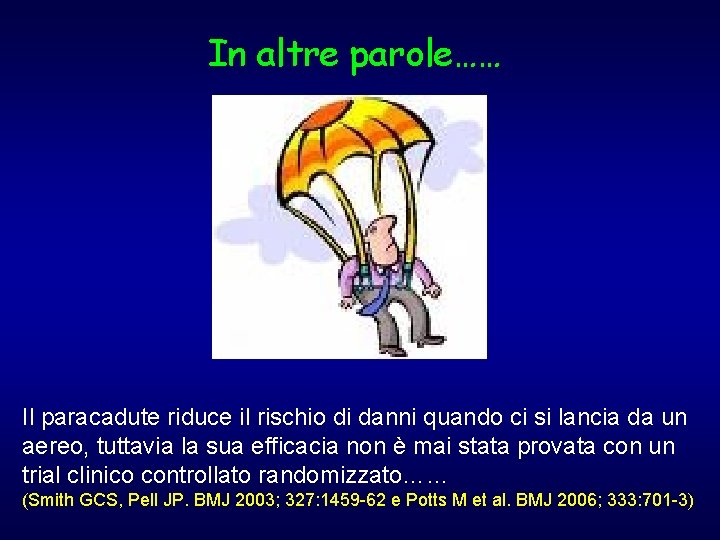 In altre parole…… Il paracadute riduce il rischio di danni quando ci si lancia In altre parole…… Il paracadute riduce il rischio di danni quando ci si lancia