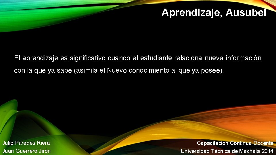 Aprendizaje, Ausubel El aprendizaje es significativo cuando el estudiante relaciona nueva información con la