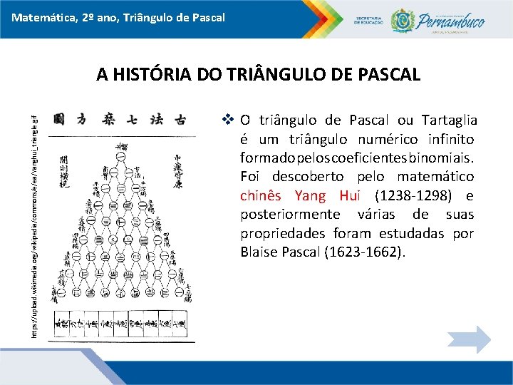 Matemática, 2º ano, Triângulo de Pascal https: //upload. wikimedia. org/wikipedia/commons/e/ea/Yanghui_triangle. gif A HISTÓRIA DO