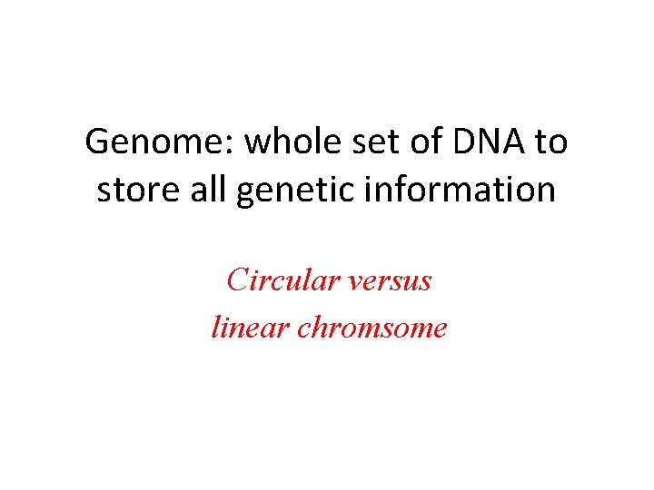 Genome: whole set of DNA to store all genetic information Circular versus linear chromsome