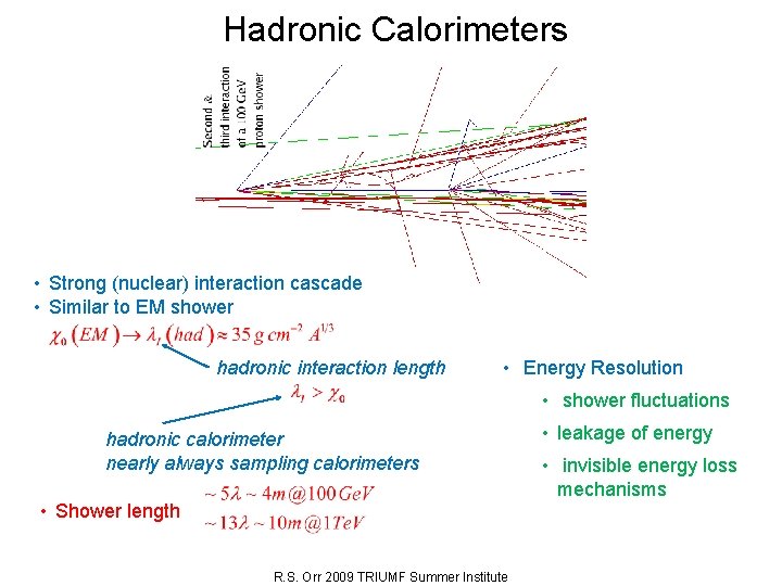 Hadronic Calorimeters • Strong (nuclear) interaction cascade • Similar to EM shower hadronic interaction