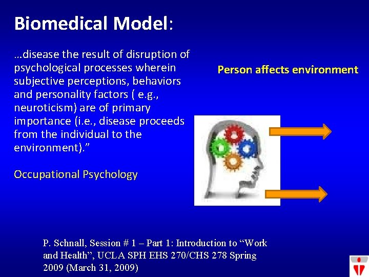 Biomedical Model: …disease the result of disruption of psychological processes wherein subjective perceptions, behaviors
