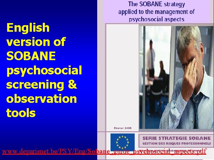 English version of SOBANE psychosocial screening & observation tools www. deparisnet. be/PSY/Eng/Sobane_guide_psychosocial_aspects. pdf 