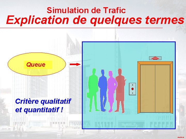 Simulation de Trafic Explication de quelques termes Queue Critère qualitatif et quantitatif ! Graphic