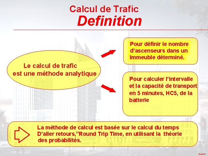 Calcul de Trafic Definition Pour définir le nombre d’ascenseurs dans un Immeuble déterminé. Le