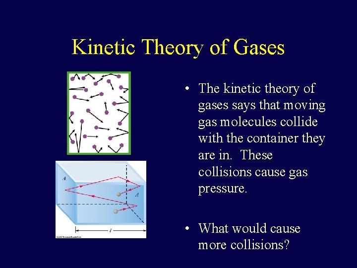 Kinetic Theory of Gases • The kinetic theory of gases says that moving gas