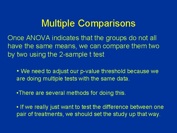 Multiple Comparisons Once ANOVA indicates that the groups do not all have the same