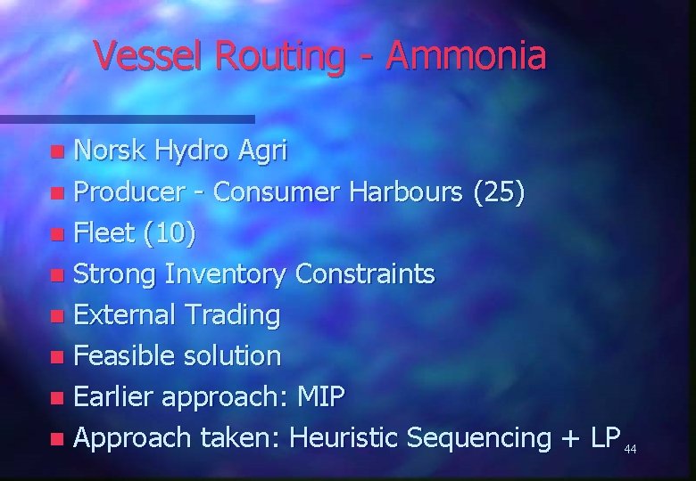 Vessel Routing - Ammonia Norsk Hydro Agri n Producer - Consumer Harbours (25) n