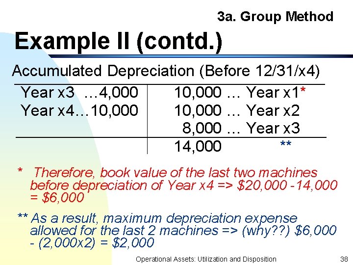 3 a. Group Method Example II (contd. ) Accumulated Depreciation (Before 12/31/x 4) Year