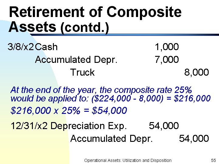 Retirement of Composite Assets (contd. ) 3/8/x 2 Cash Accumulated Depr. Truck 1, 000