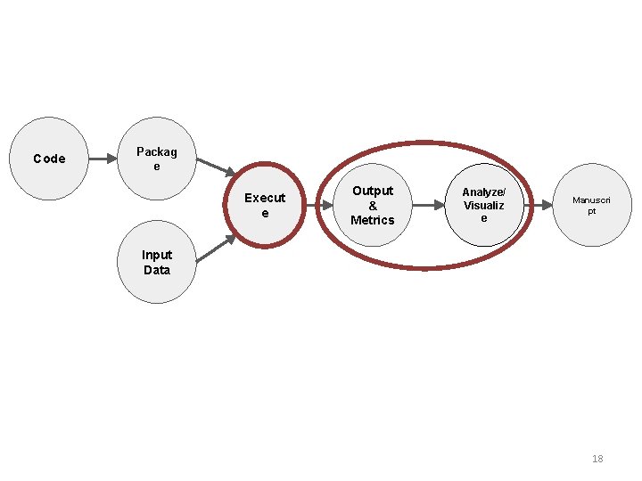 Code Packag e Execut e Output & Metrics Analyze/ Visualiz e Manuscri pt Input