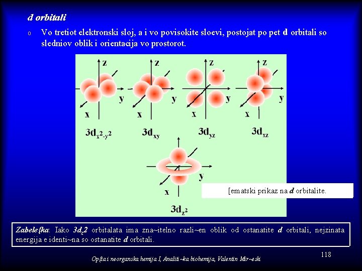 d orbitali o Vo tretiot elektronski sloj, a i vo povisokite sloevi, postojat po