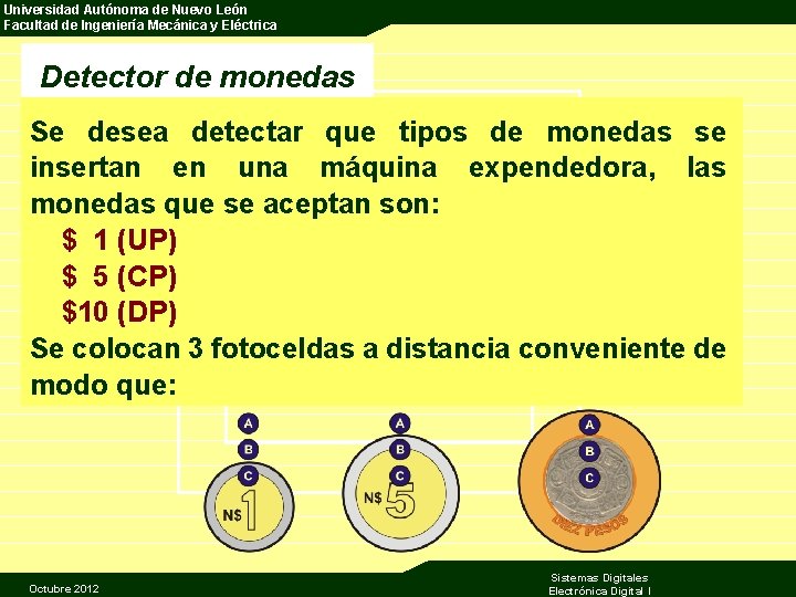 Universidad Autónoma de Nuevo León Facultad de Ingeniería Mecánica y Eléctrica Detector de monedas