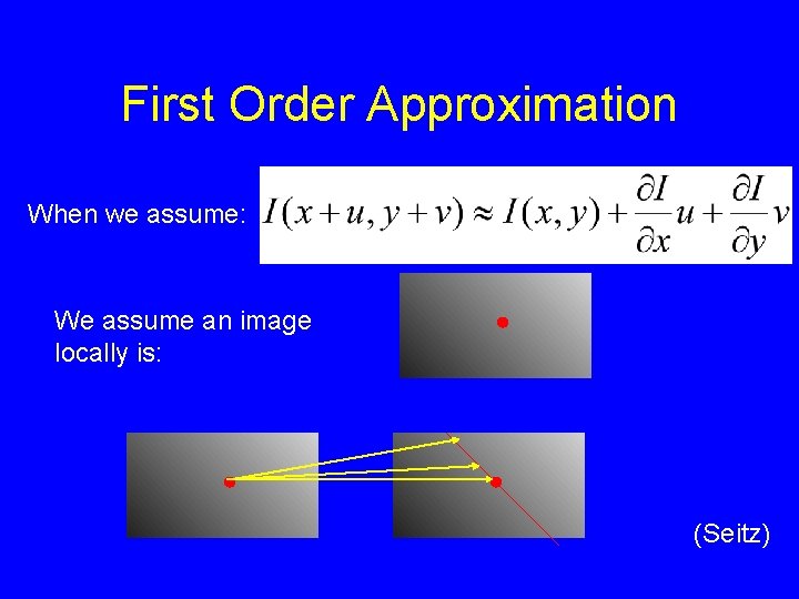 First Order Approximation When we assume: We assume an image locally is: (Seitz) First Order Approximation When we assume: We assume an image locally is: (Seitz)