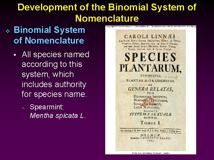Development of the Binomial System of Nomenclature v Binomial System of Nomenclature • All