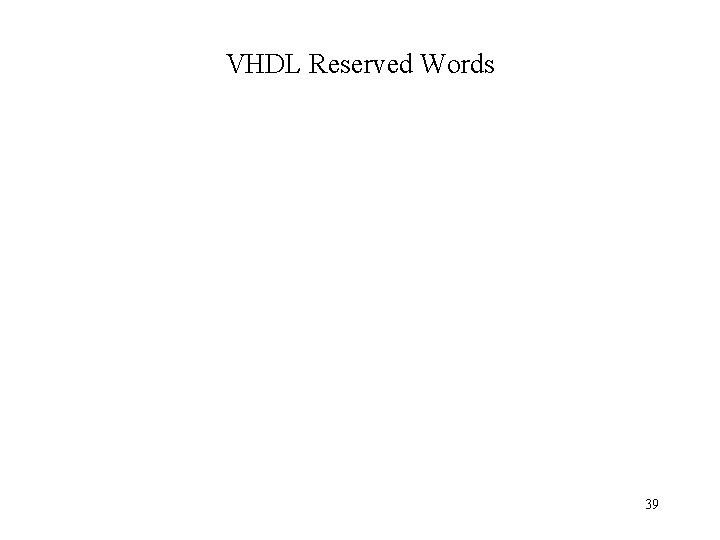 VHDL Reserved Words 39 