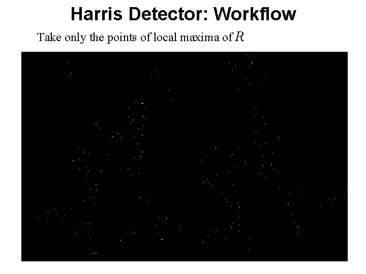 Harris Detector: Workflow Take only the points of local maxima of R 