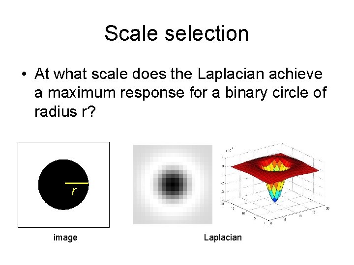 Scale selection • At what scale does the Laplacian achieve a maximum response for