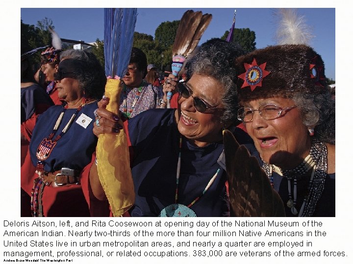 Deloris Aitson, left, and Rita Coosewoon at opening day of the National Museum of