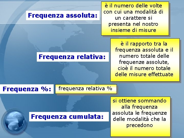 Frequenza assoluta: è il numero delle volte con cui una modalità di un carattere