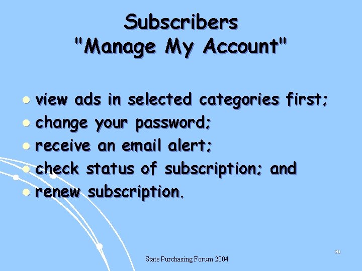 Subscribers "Manage My Account" view ads in selected categories first; l change your password;